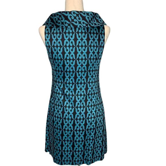 Milly Of New York Blue and Brown Mock Neck Sleeveless Mini Dress | Size 4 - Picture 6 of 9